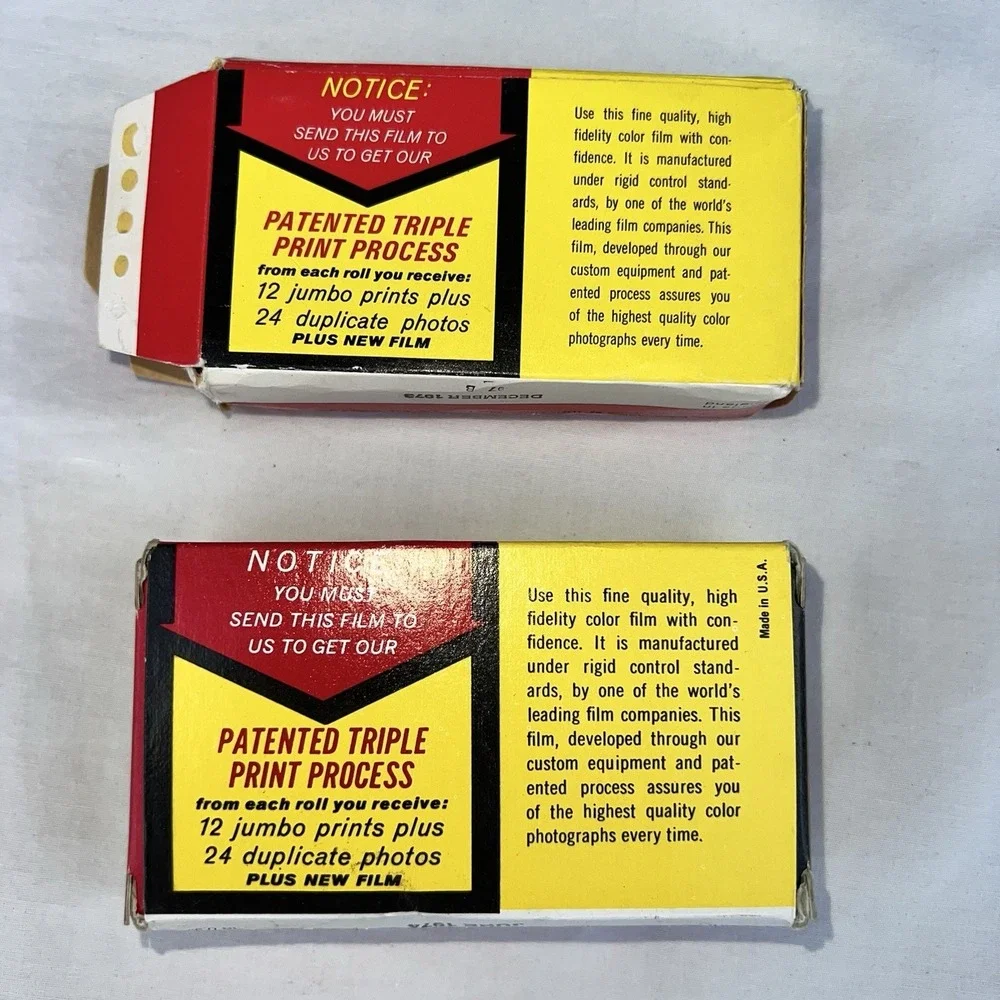 Lot of 2 Triple Print 126 Color Film 12 Exposures Expired 1973-74 Unused NOS